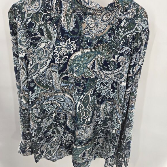 Roz and Ali Blue Green Paisley Button Down Long Sleeved Blouse 1x - Picture 2 of 13